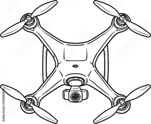 Drone Quadcopter Black and White Line Art Unmanned Aerial Vehicle Top View.eps