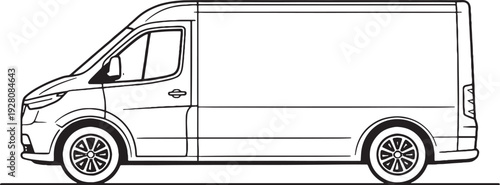 Cargo Delivery Van Side View Black and White Line Art Illustration