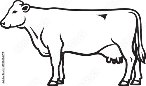 Dairy Cow Side Profile Black and White Line Art Livestock Illustration.eps