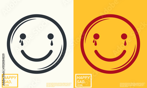 Happy Sad Face Icon Vector Illustration - Crying Smile Emoji Concept