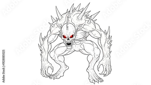 Monstrous creature with skull head and red eyes