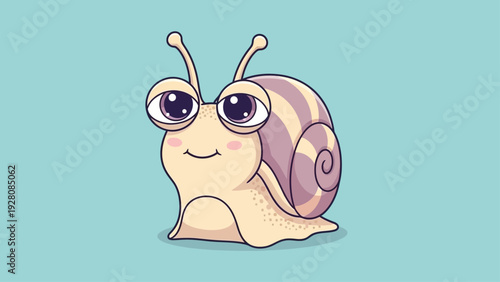 Cute cartoon snail with big eyes on a blue background