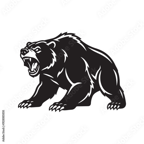 Angry roaring grizzly bear silhouette vector mascot illustration
