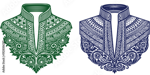 Intricate neckline embroidery design with ethnic patterns for traditional wear vector set