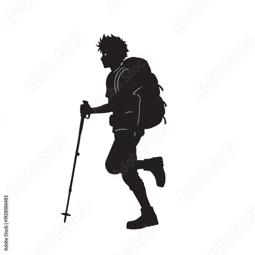 Mountain Trekker Silhouette Backpack Hiking Adventure Vector