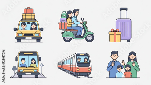 Eid Al-Fitr Homecoming Concept with Vehicles and Muslim Family