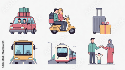 Eid Al-Fitr Homecoming Concept with Vehicles and Muslim Family