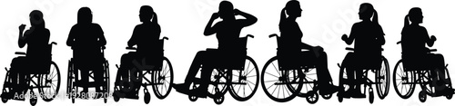 Silhouettes of people in wheelchairs on white background disabled disability