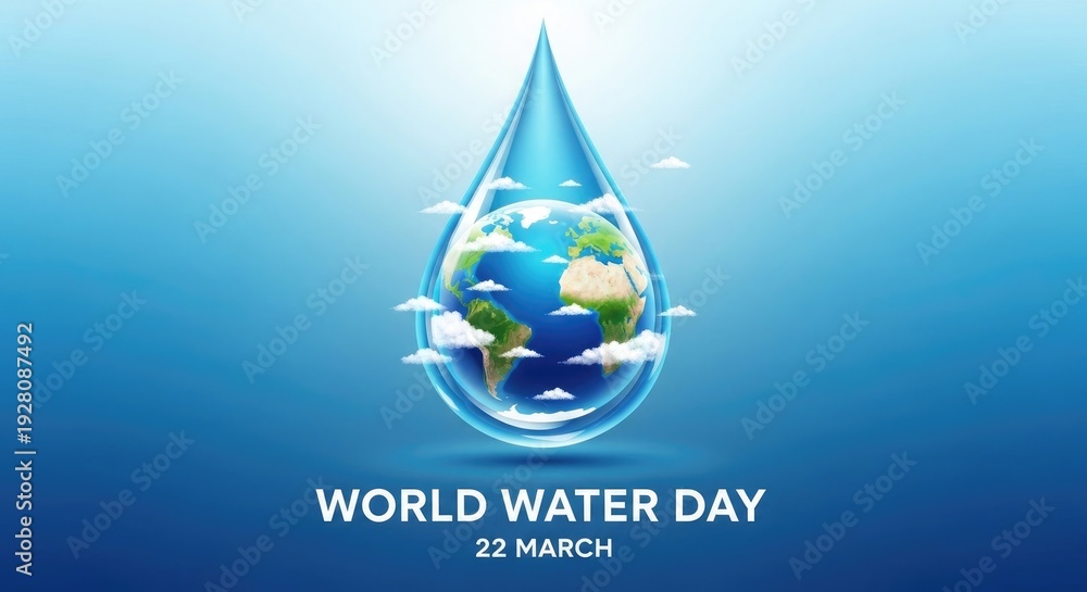 Obraz premium World water day poster with earth globe in a water droplet
