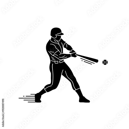 Baseball Player Swing Silhouette Athletic Action Match Icon