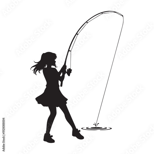 Girl Fishing Silhouette Vector Illustration