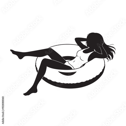 Woman Floating on Inflatable Ring Silhouette