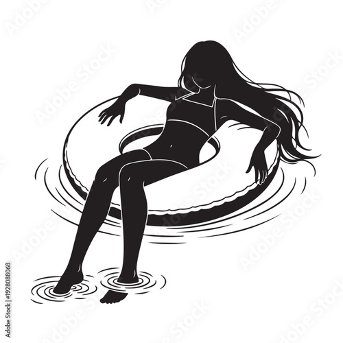 Woman Relaxing on Pool Float Silhouette