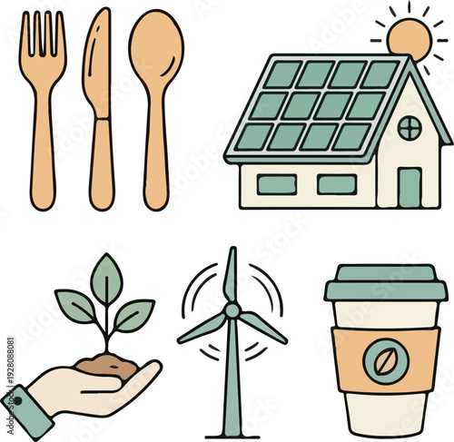 Eco friendly sustainability icon set flat vector illustration