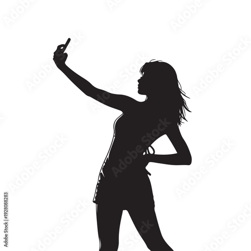 Young Woman Taking Selfie Silhouette Pose