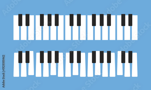青背景に配置されたピアノ鍵盤のシンプルイラスト背景