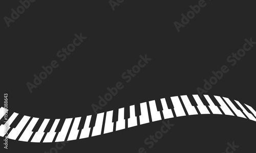 暗色背景に波打つピアノ鍵盤を配置した音楽イメージ背景