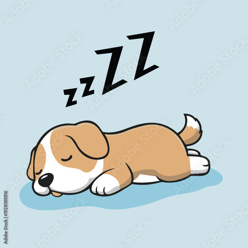 Cute Sleeping Puppy Flat Vector Illustration, Cartoon Baby Dog Character Isolated