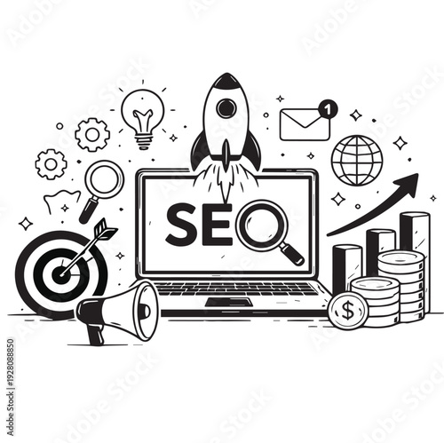 SEO search engine optimization digital marketing flat vector illustration