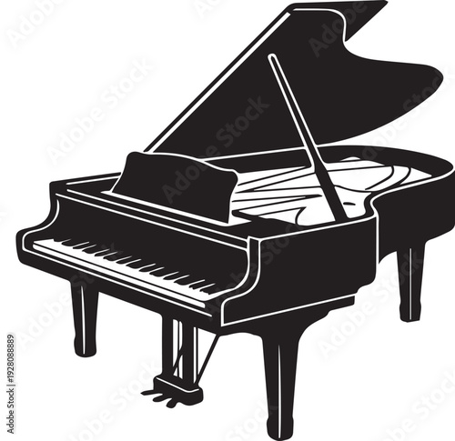 Isolated Grand Piano Silhouettes with Open Lid Flat Vector Design