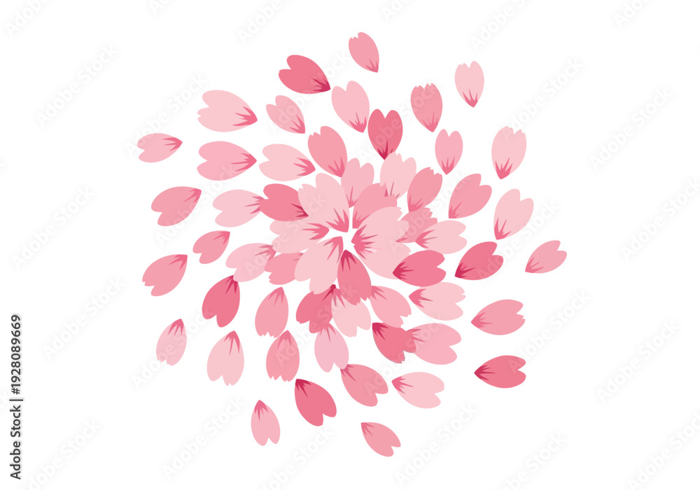 Fototapeta premium A cluster of stylized pink cherry blossom petals scattered on a white background