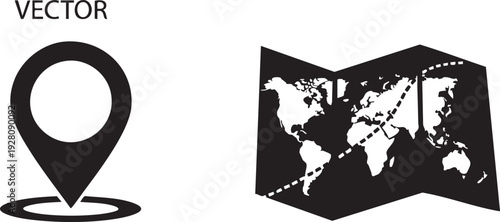 Vector graphics of a map pin and a folded world map