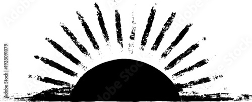 High contrast black and white ink sun and rays illustration for design
