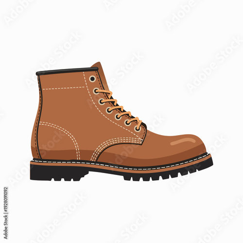 Ankle-high brown leather work boot illustration with stitched detailing and black lug sole providing durable and rugged footwear design