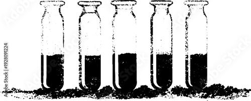 High contrast black and white ink illustration of test tubes for scientific design
