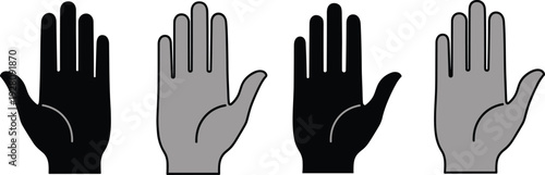 Stylized black and gray hand silhouettes arranged in horizontal sequence symbolizing symmetry, repetition, design, gesture, and artistic pattern concept