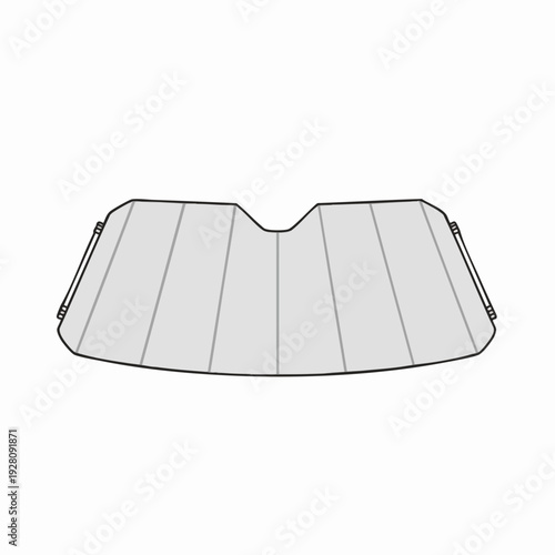 Automotive car sun shade for windshield protection; heat reflective silver sunshade interior accessory; illustration in vector style