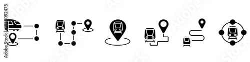 Train route icon vector set. Railway navigation Illustration sign collection. metro line map symbol. Railway direction logo. 