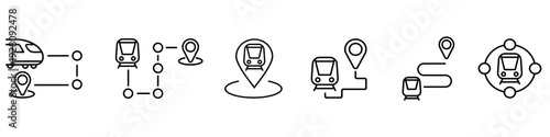 Train route icon vector set. Railway navigation Illustration sign collection. metro line map symbol. Railway direction logo. 