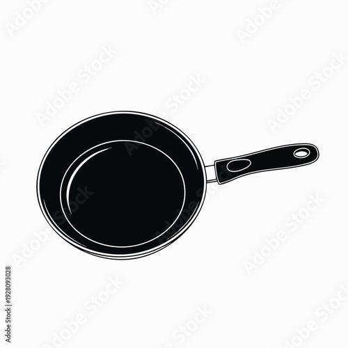 Black skillet illustration with handle kitchenware for cooking culinary symbol for frying food isolated design element on white background