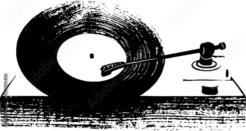 Vintage phonograph sketch in black and white for retro design