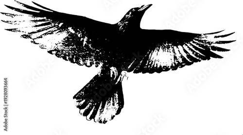 Raven with laurel crest in high contrast ink design for heraldic emblems