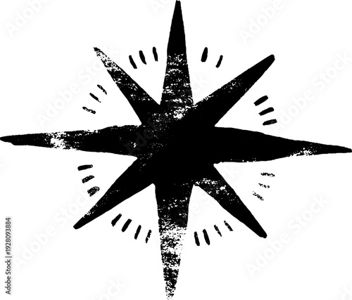 Vintage black and white compass rose ink illustration for nautical design