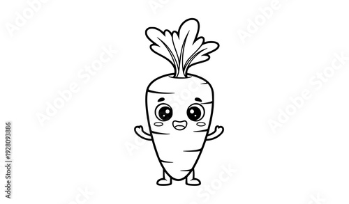 Cute Cartoon Carrot Character Coloring Page – Kids Vegetable Printable Vector Illustration