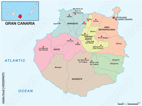 Administrative map of the Canary Island of Gran Canaria, Spain