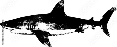 Minimalist black and white ink shark silhouette for nautical design and decor