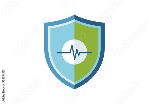 Shield divided green and blue with white circle showing a heartbeat line