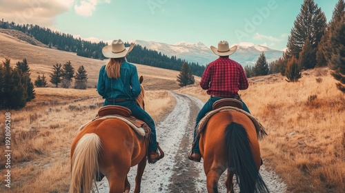 Wallpaper Mural Couple horseback riding on a scenic trail Torontodigital.ca