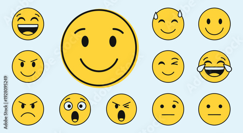 Smiling and other emoticon faces are illustrated