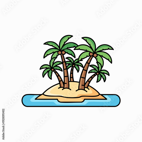 Cartoon island with palm trees in the ocean vector illustration of tropical landscape summer getaway vacation destination idyllic scene