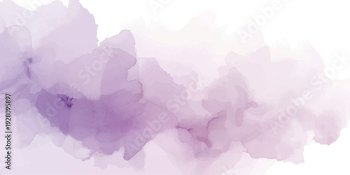 Abstract pink watercolor background featuring a misty mountain landscape with a sunset sky over a forest valley at dawn