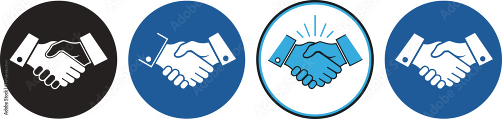 Fototapeta premium Set of business handshake icons, partnership agreement symbols, cooperation deal signs, professional collaboration vector, trust and teamwork imagery, contract success.