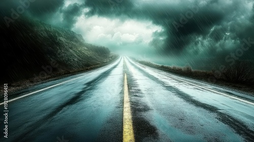 Wallpaper Mural Wet road, storm clouds, dramatic landscape Torontodigital.ca