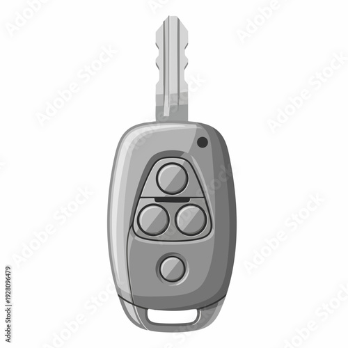 Car key remote vector illustration in grayscale; automobile security access device for unlocking; vehicle ignition control; car part