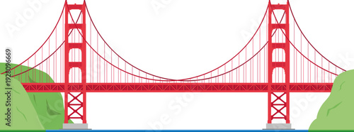 Golden Gate Bridge in San Francisco, USA, isolated on white background vector illustration. Monuments and landmarks Series