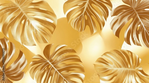 Wallpaper Mural Gold tropical leaves on a pastel background Torontodigital.ca